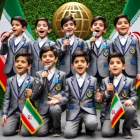 محسن پژاوند، دانش‌آموز هنرمند پیشگامان، در حال دریافت مقام برتر آواز ایرانی